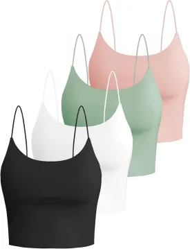 Buauty 4 Packs Crop Tops Spaghetti Strap Tank Tops for Women, Basic cami Crop Tank top Double Lined Camisole Tops