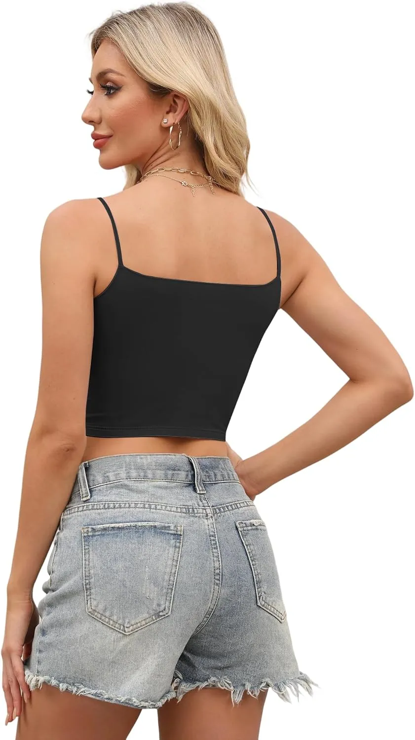 Buauty 4 Packs Crop Tops Spaghetti Strap Tank Tops for Women, Basic cami Crop Tank top Double Lined Camisole Tops