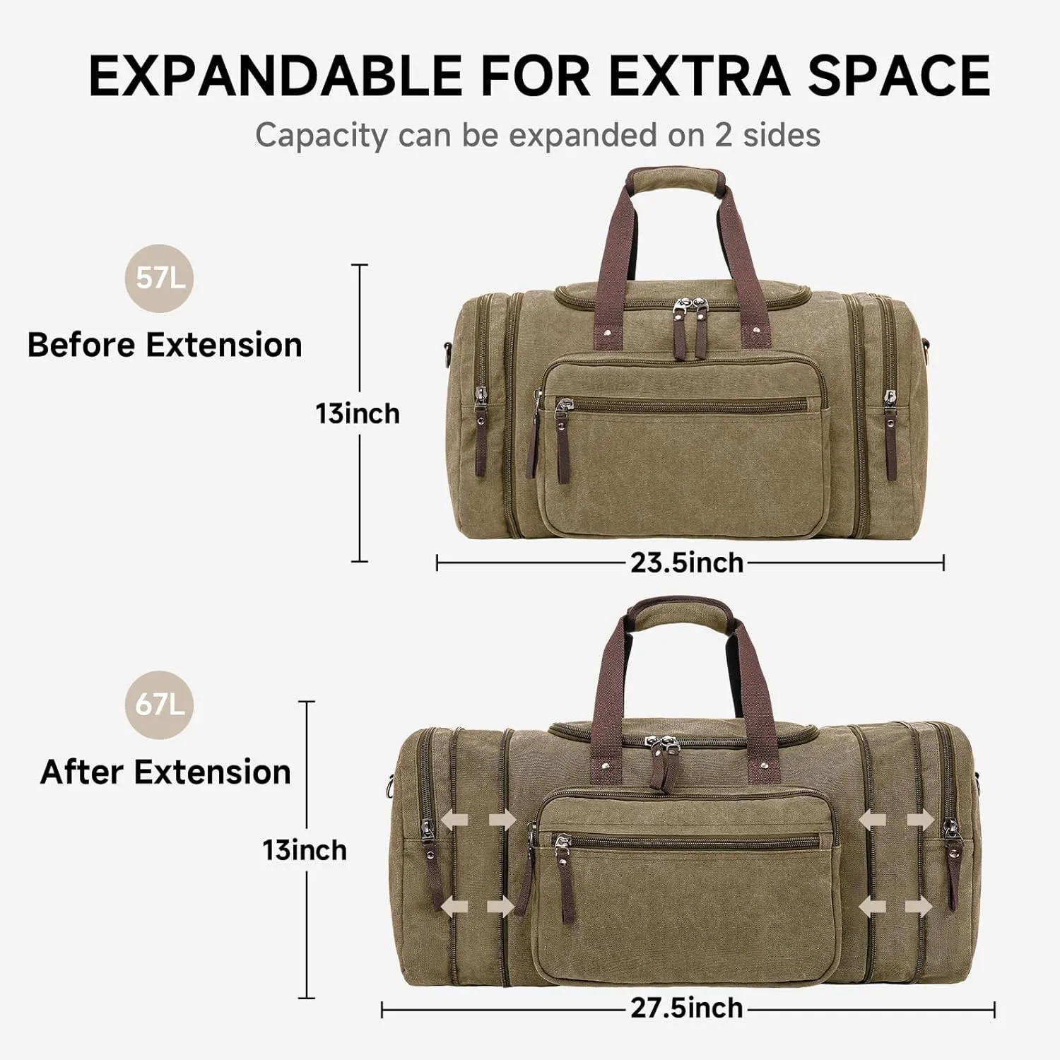 Canvas Duffle Bag for Travel 45L Duffel Overnight Weekender Bag