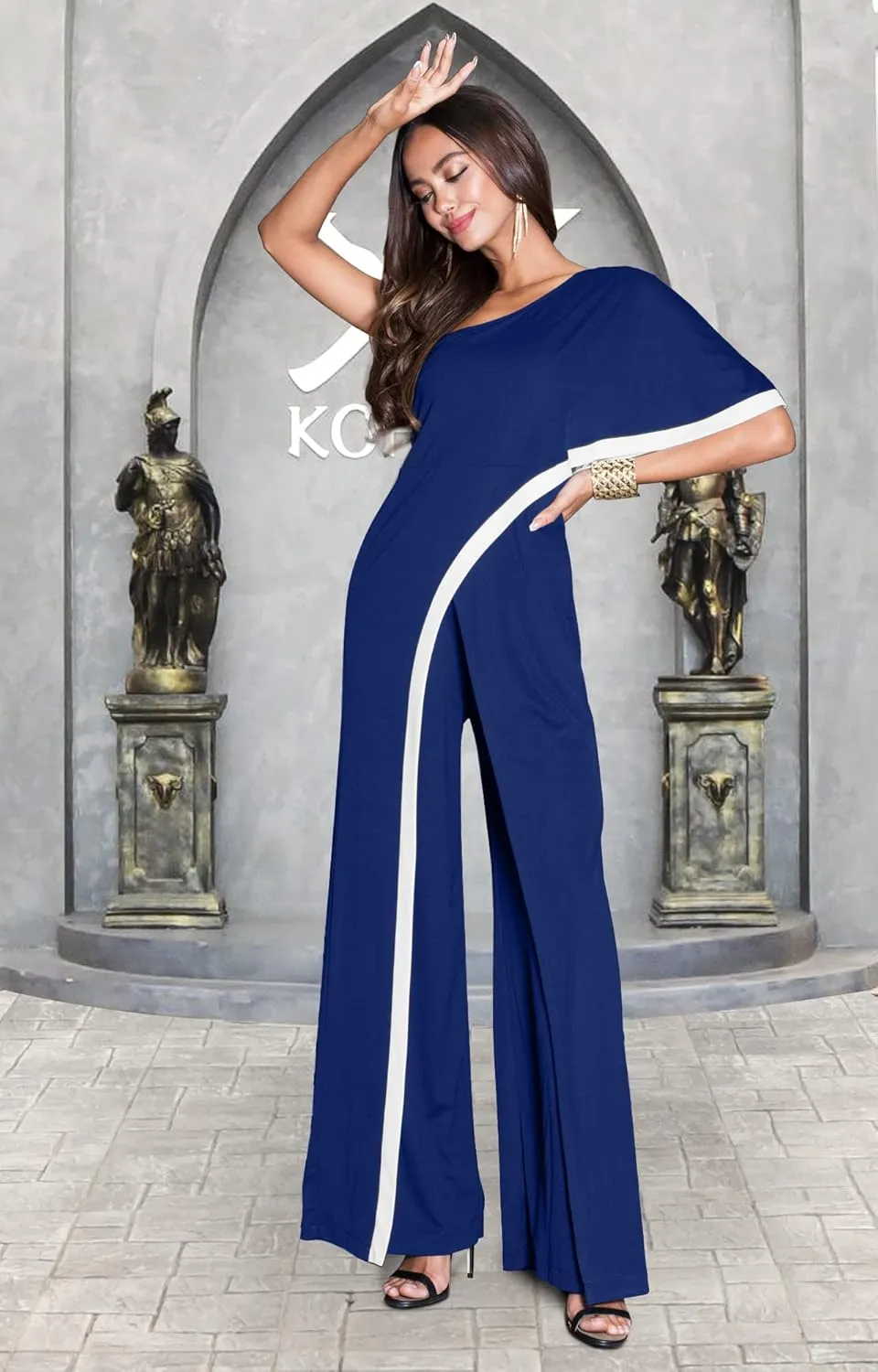 KOH KOH Womens 2025 One Off Shoulder Asymmetric Long Pant Jumpsuit Romper
