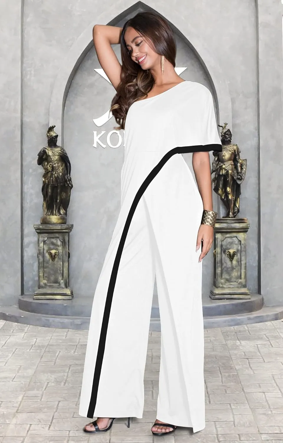 KOH KOH Womens 2025 One Off Shoulder Asymmetric Long Pant Jumpsuit Romper