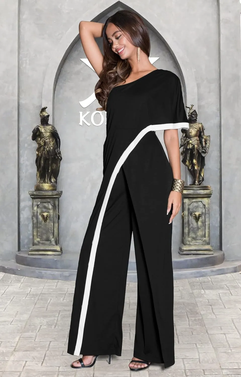 KOH KOH Womens 2025 One Off Shoulder Asymmetric Long Pant Jumpsuit Romper