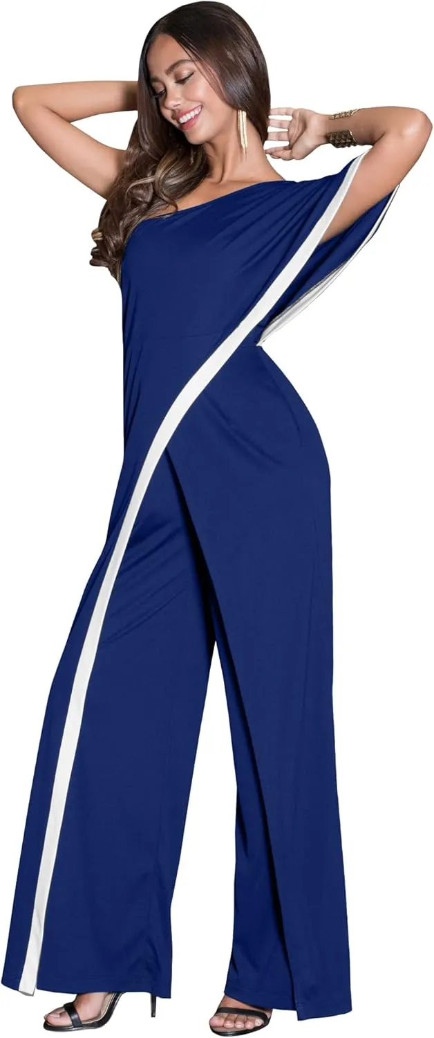 KOH KOH Womens 2025 One Off Shoulder Asymmetric Long Pant Jumpsuit Romper