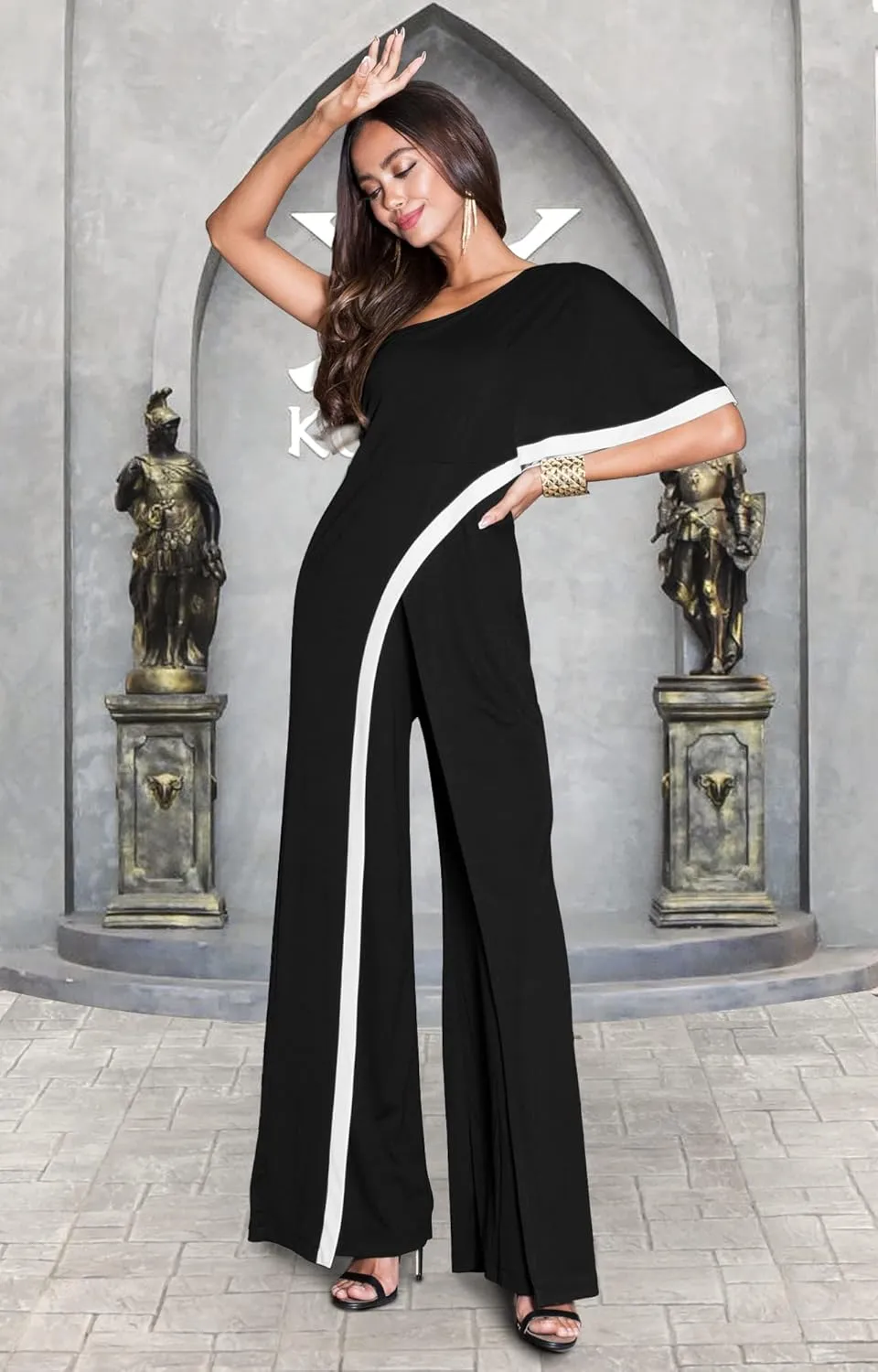 KOH KOH Womens 2025 One Off Shoulder Asymmetric Long Pant Jumpsuit Romper