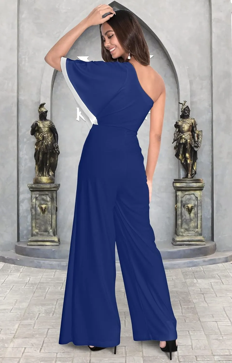 KOH KOH Womens 2025 One Off Shoulder Asymmetric Long Pant Jumpsuit Romper