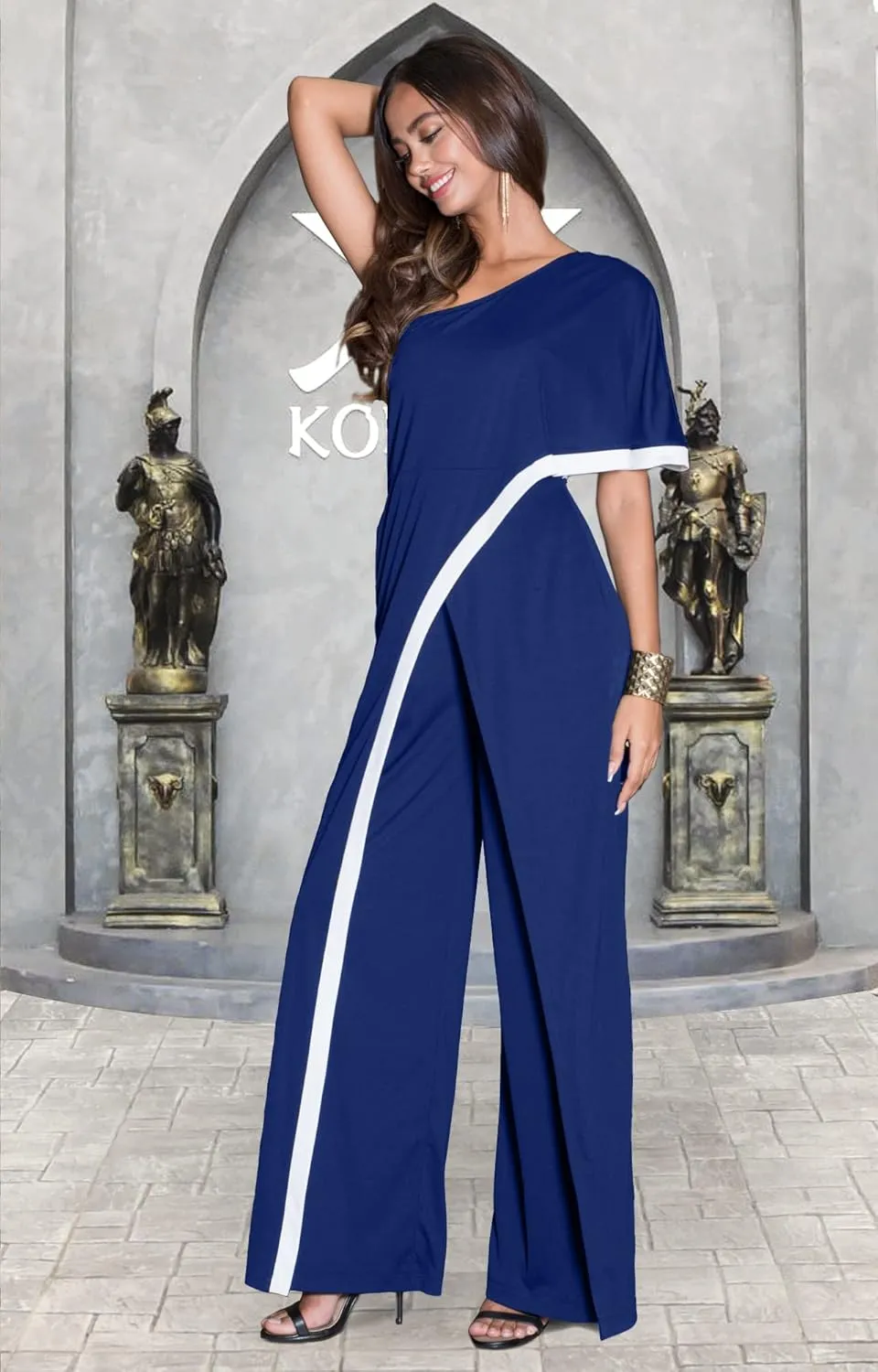 KOH KOH Womens 2025 One Off Shoulder Asymmetric Long Pant Jumpsuit Romper