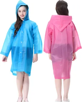 Rain Ponchos Raincoats for Kids, 2 Packs Rain Coats Jacket Reusable with Hood for Boys Girls Disney Hiking Camping Outdoor