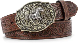 SANSTHS Cowboy Belts for Men Women Western Buckle Belt Cowboy Cowgirl Embossed Leather Belt for Jeans Christmas Gifts Belt