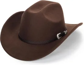 Women Men Western-Cowboy-Cowgirl-Hat Outdoor Faux Felt Wide Brim Western-Belt-Buckle Panama Fedora Hat(M)