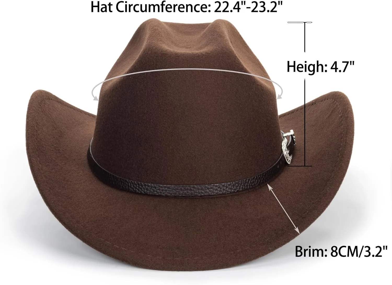 Women Men Western-Cowboy-Cowgirl-Hat Outdoor Faux Felt Wide Brim Western-Belt-Buckle Panama Fedora Hat(M)