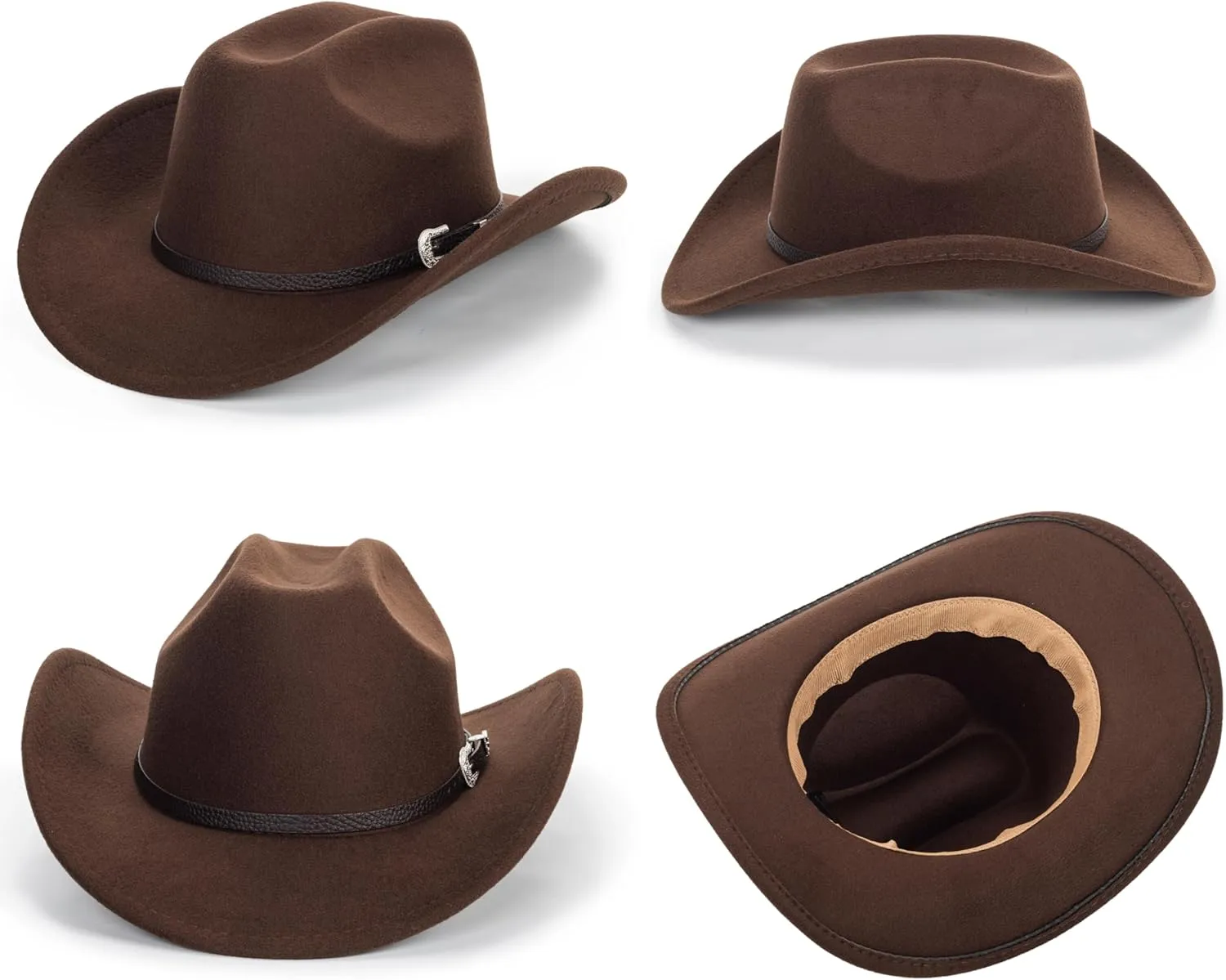 Women Men Western-Cowboy-Cowgirl-Hat Outdoor Faux Felt Wide Brim Western-Belt-Buckle Panama Fedora Hat(M)